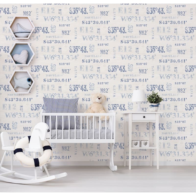 Galerie Wallcoverings Deauville 2 Naval Coordinates Print Non-woven Matte Wallpaper Roll