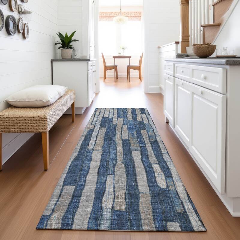 Premium Washable Super Soft Modern Stripes Mayfield Rug - Navy - 2'3" x 7'6"