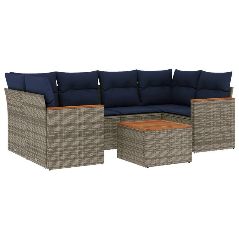 vidaXL Patio Sofa Set with Cushions Outdoor Furniture 7 Piece Poly Rattan - 24.4x 24.4x 27.2