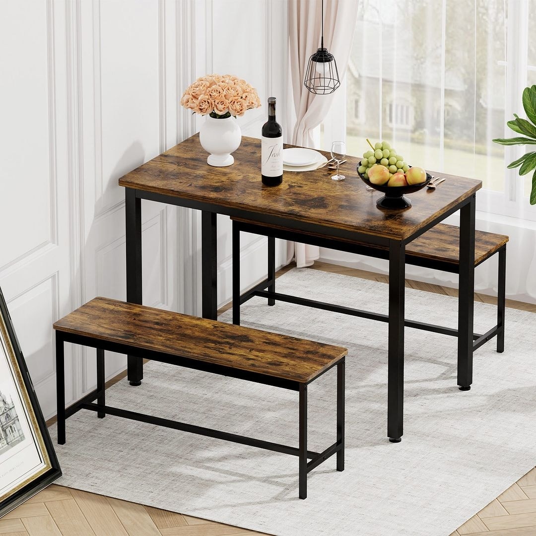 3 Piece Industrial Dining Table Set with Bench for Kitchen - Bed Bath \u0026  Beyond - 40155630, image size:1080x1080