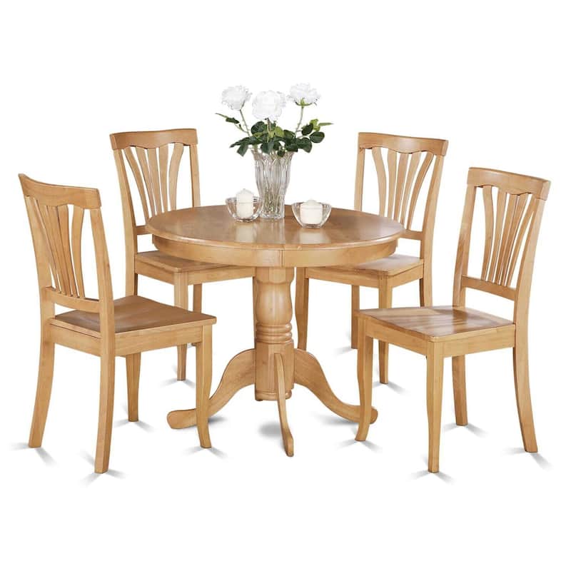 HomeStock 5-Piece Round Natural Oak Finish Solid Wood Top Dining table with 4 Chairs