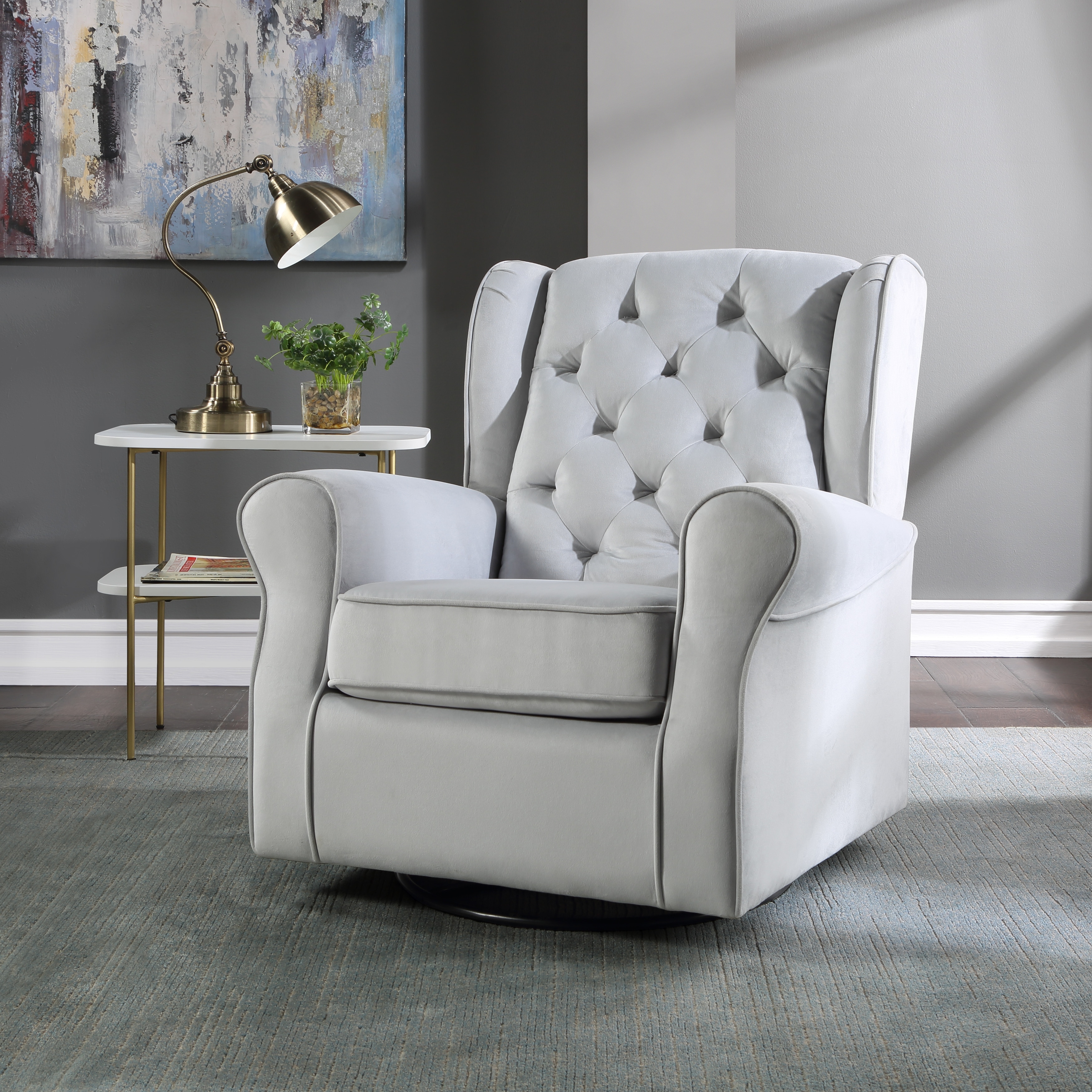 Modern Home Swivel Chair Removable Cushion Cover and Button Tufted on Back  Cushion Recliners with Glider & Metal Base Leg - Bed Bath & Beyond -  36208519