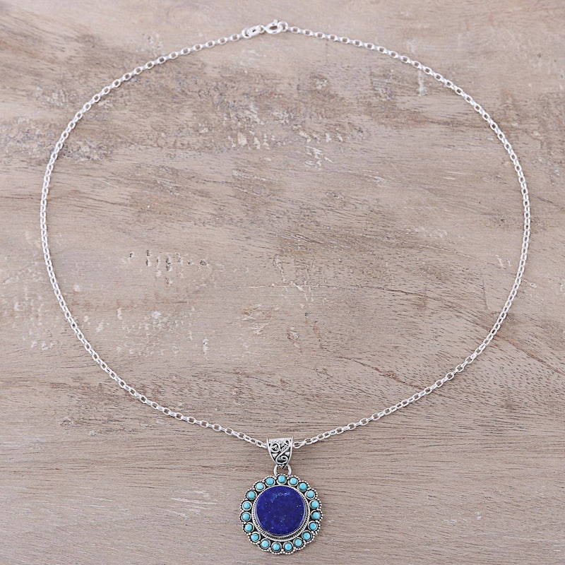 NOVICA Glamorous Bloom, Lapis lazuli pendant necklace