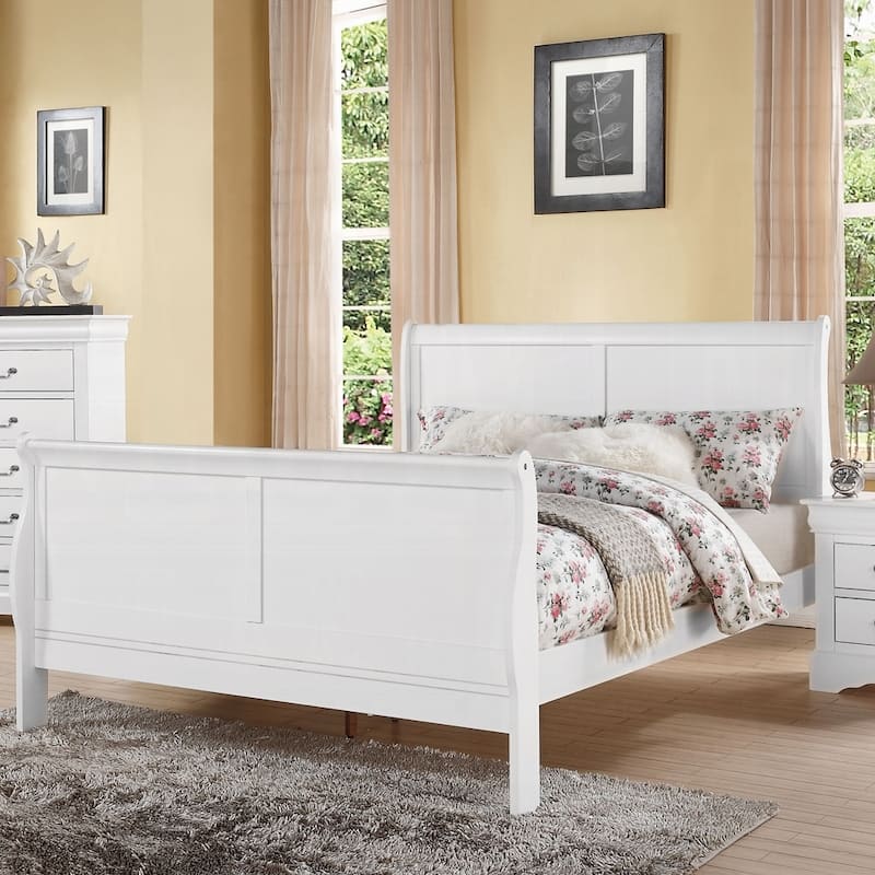 Queen Size Wood Sleigh Bed with Box Spring Required and 3-Slat Support