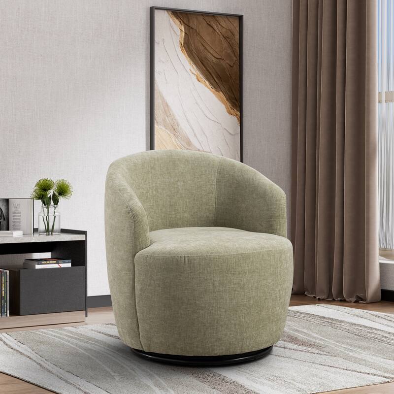 Ouyessir Accent Upholstered Round Velvet 360 Degree Swivel Sofa Chairs - Chenille-LightGreen