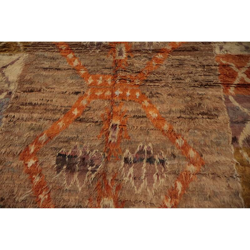 Hand Knotted Oriental 100% Wool Carpet Modern Tribal Brown Moroccan Area Rug - 9' 9'' X 6' 11''
