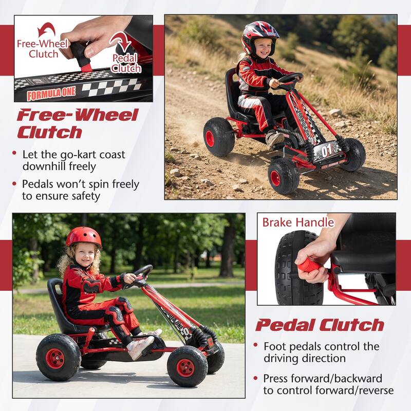 Gymax Kids 4-Wheel Pedal Go Kart w/Clutch & Hand Brake Multi-Terrain