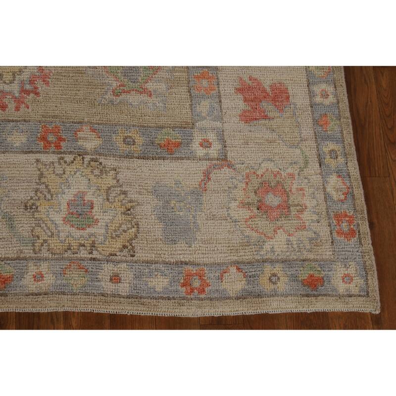 Hand Knotted Oriental 100% Wool Carpet Transitional All-Over Beige & Ivories Oushak Area Rug - 9' 0'' X 5' 10''
