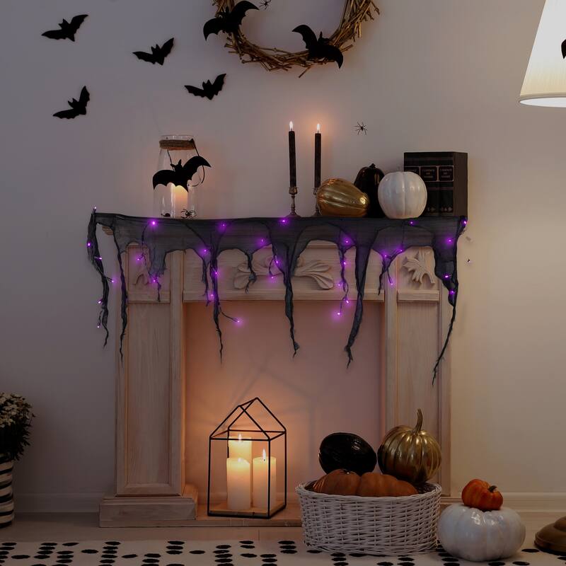 Lighted LED Halloween Gauze Drape Lights - 4' x 2' - Purple