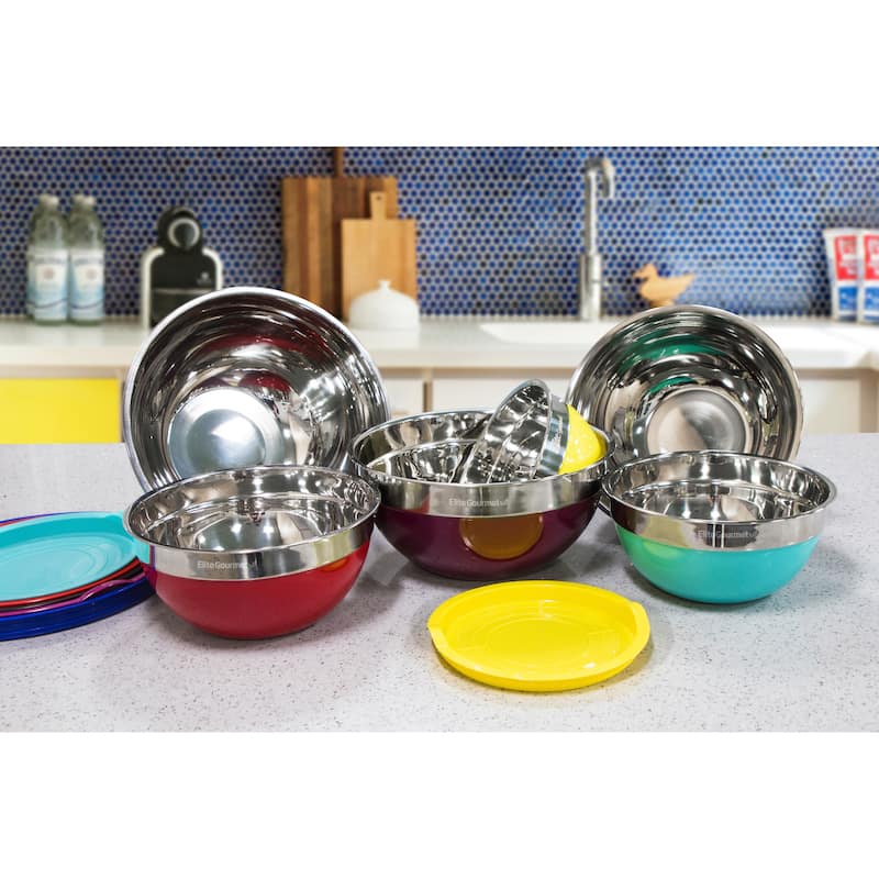 Elite Gourmet 12PC Colored Mixing Bowl