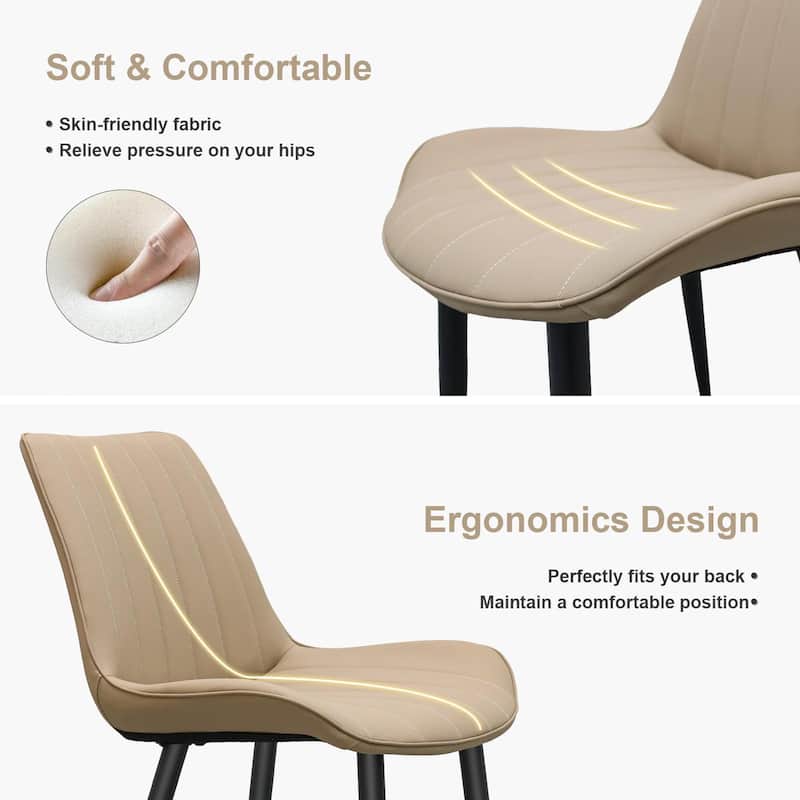 PU Leather Dining Chair with Metal Legs, Wave Pattern Upholstered Armless Chair Set of 6 for Kitchen, Living