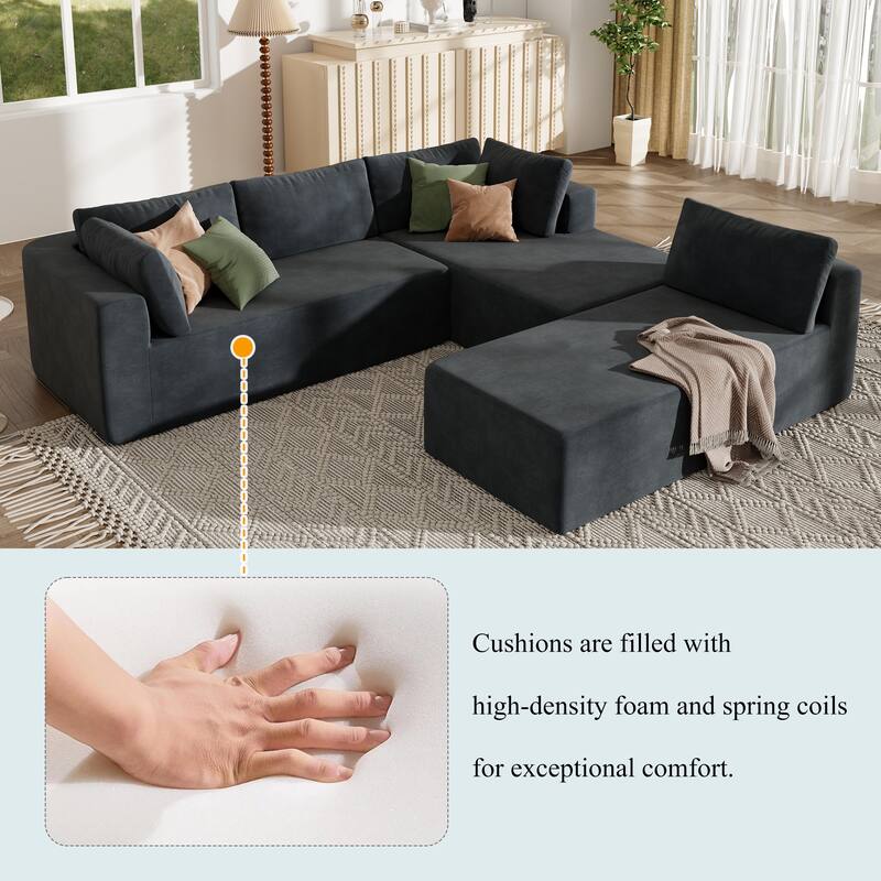 Chenille Large Modular Sectional Sofa with Pillow, 3 Piece Free Combination