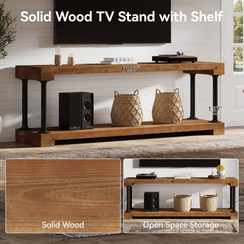 63" Solid Wood TV Stand For 75-Inch TV - 63.0" W x 13.8" D x 21.7" H