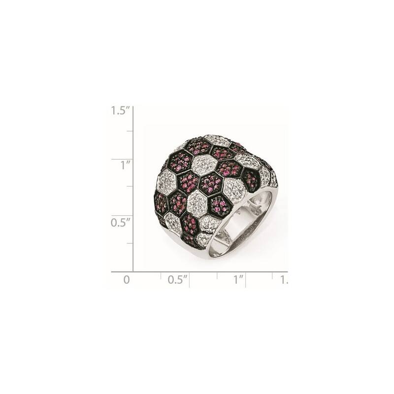 Curata 925 Sterling Silver and Black Rhodium Simulated Ruby And Cubic Zirconia Ring