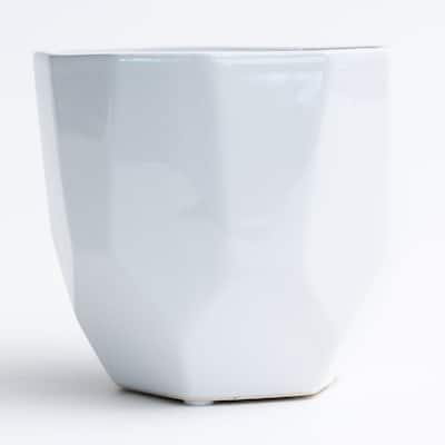 White Glazed Geometric Planter