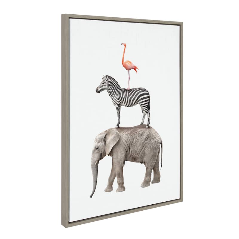 Kate and Laurel Sylvie Safari Animals Framed Canvas by Amy Peterson - 23x33 - Plastic - Grey
