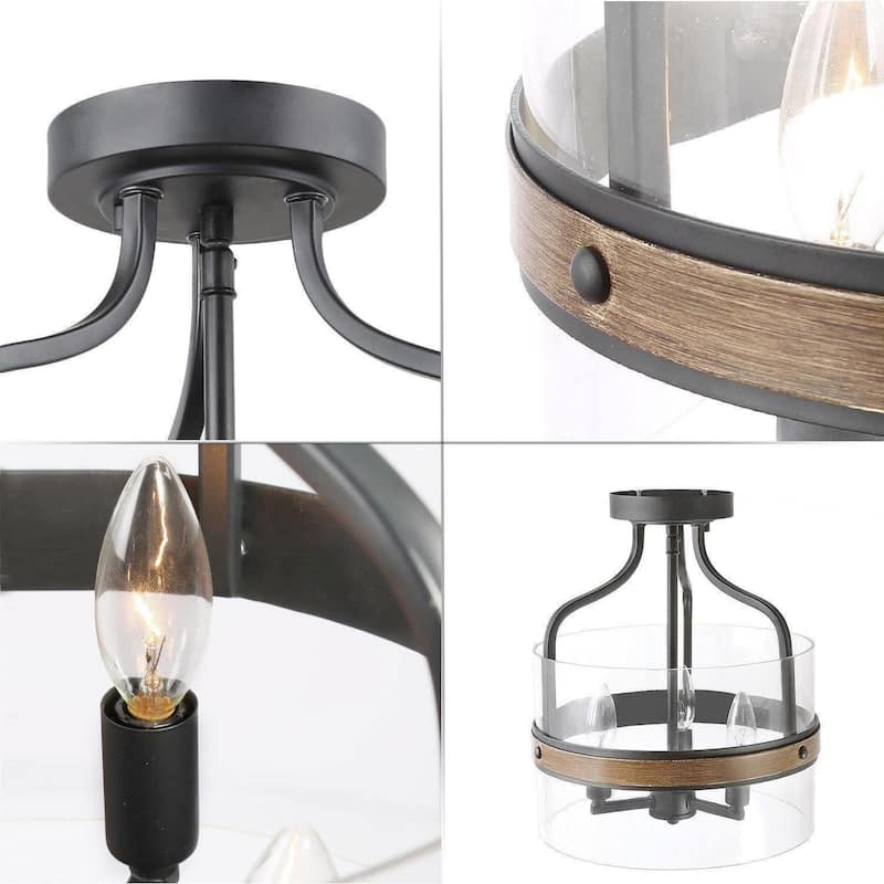 Modern 3-Light Drum Semi-Flush Mount Glass Ceiling Light