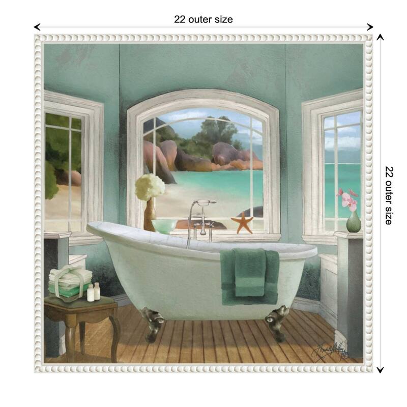 Oceanview Bath II by Elizabeth Medley Framed Canvas Wall Art Print - Sylvie Beaded White - 22 x 22 in