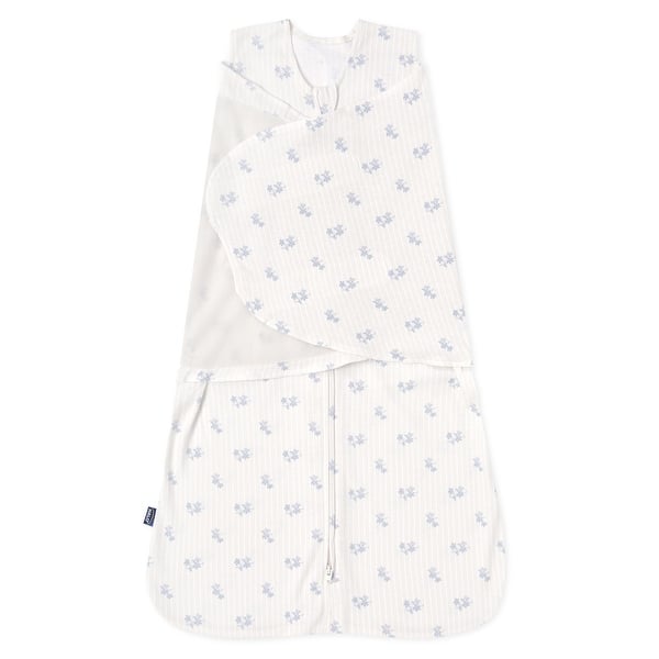slide 2 of 5, HALO SleepSack swaddle, 100% cotton, Blue Floral Vintage Stripe, NB, 0-3M - newborn