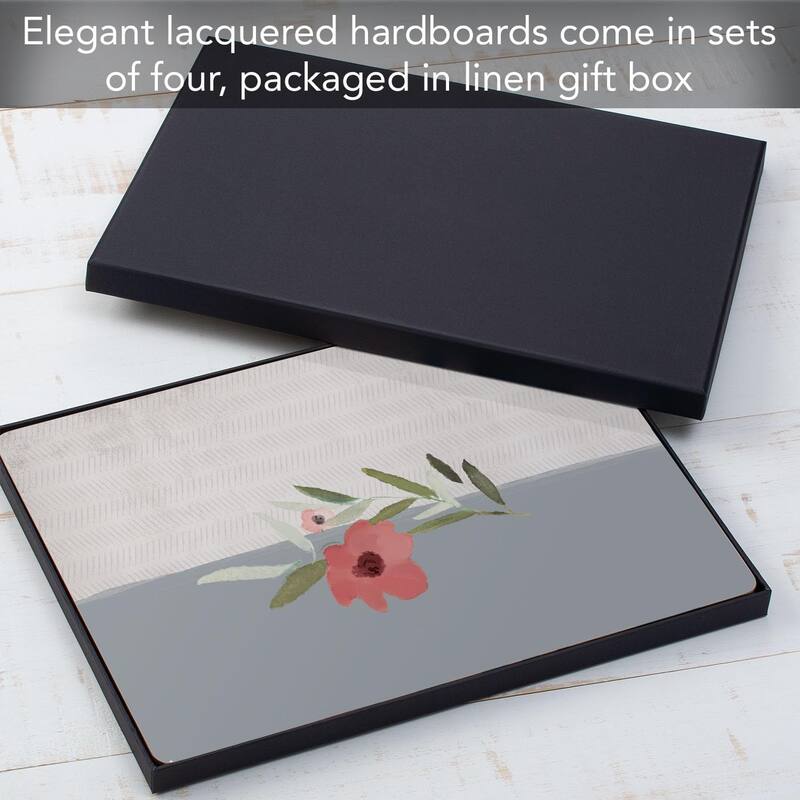 Meadow Flower Decorative Hardboard Placemats with Protective Cork Backing 4 Pack Heat Tolerant and Easily Wipes Clean