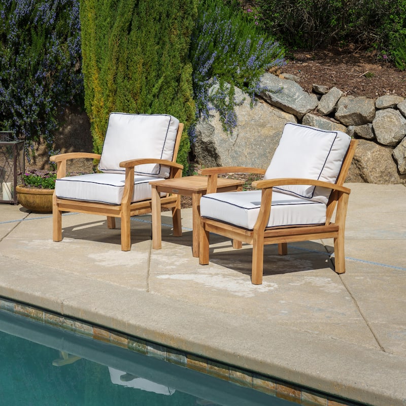 Indonesian Teak 3-Piece Club Chair Set with Sunbrella Cushions
