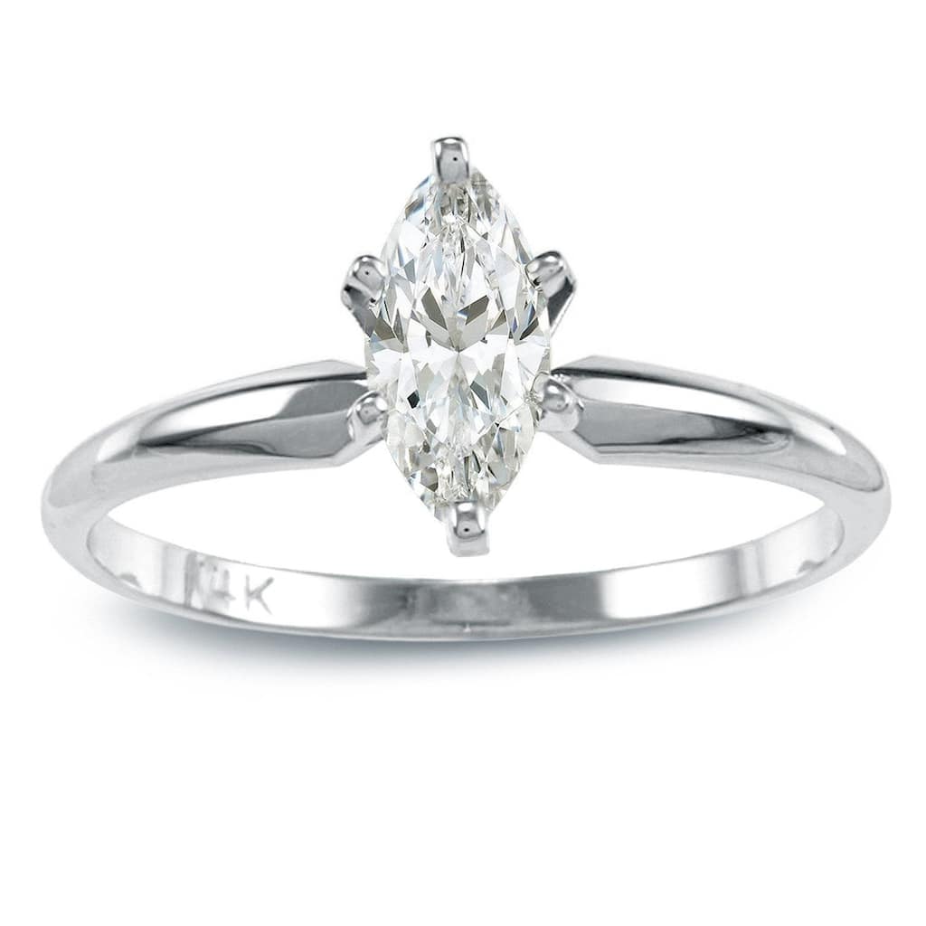 Auriya 14k Gold 1/2ctw Marquise-cut Solitaire Diamond Engagement Ring (I-J, I1-I2)