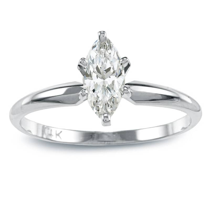 Auriya 14k Gold 1/2ctw Marquise-cut Solitaire Diamond Engagement Ring (I-J, I1-I2)