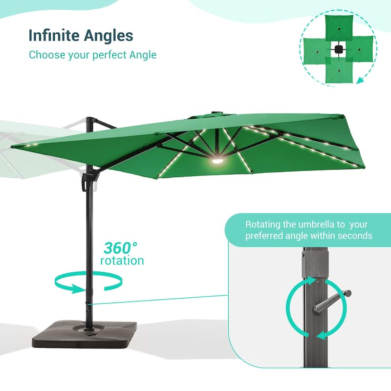 LIVOOSUN 11.5x9FT LED Cantilever Patio Umbrella Solution-Dyed Fabric w/Base
