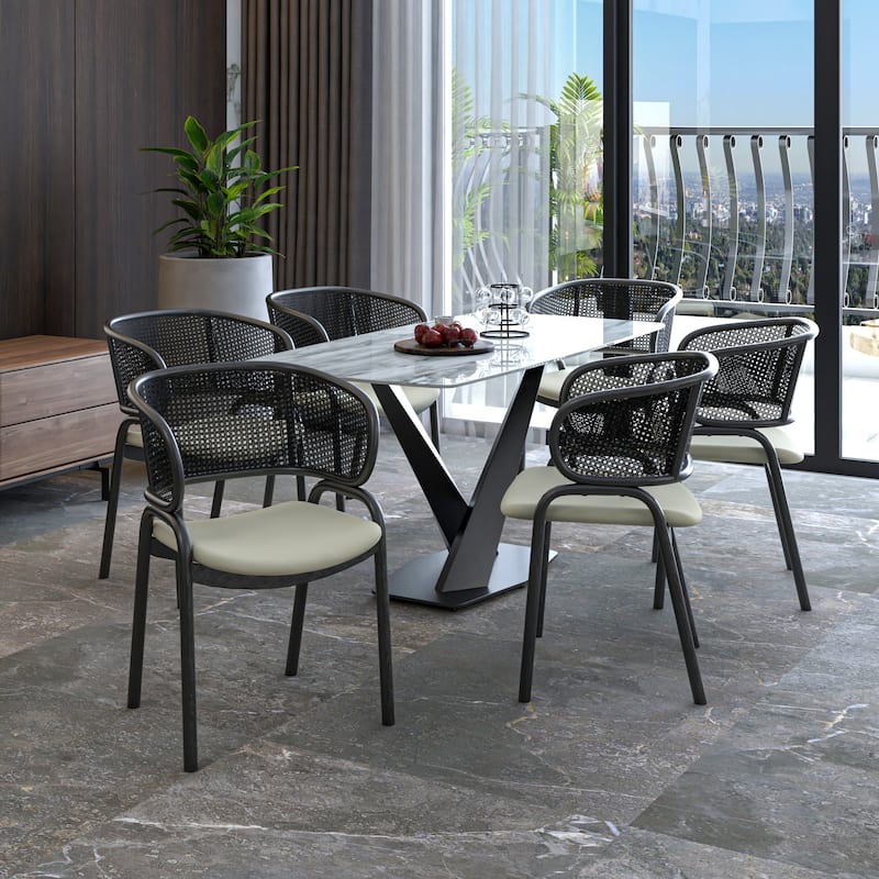 Ervilla Modern Upholstered Dining Chair with Cozy Armchair and Black Iron Legs for Dining Room Kitchen Patio