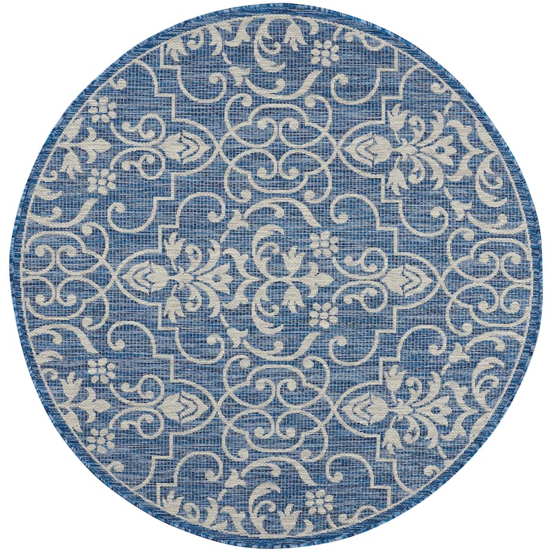 Nourison Garden Party Trellis Indoor/Outdoor Area Rug - 5'3" Round - Denim Blue