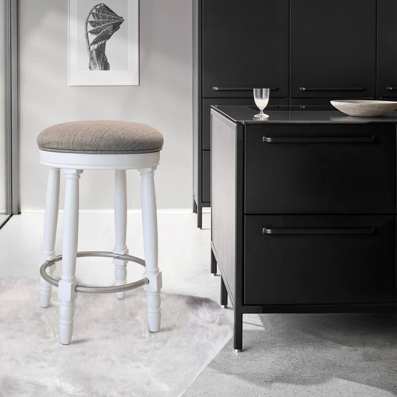 Bar Stools Set of 2, 26" Counter Height, 360° Swivel Wooden Barstool with Fabric Upholstered Seat
