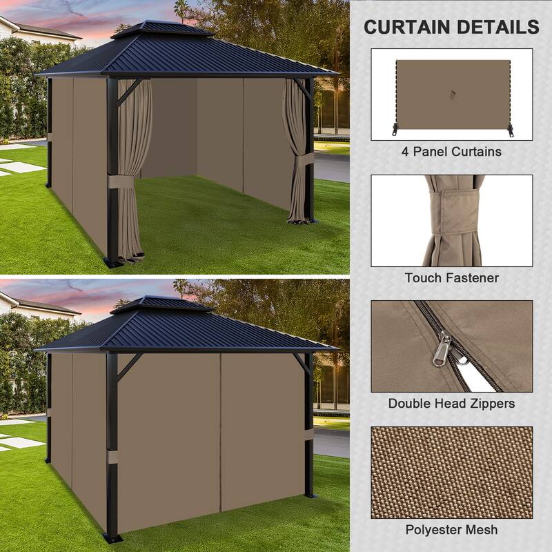 Aoodor Gazebo Curtain Replacement - Patio Privacy Curtains with Double Zipper(Curtain Only)