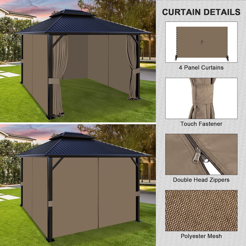 Aoodor Gazebo Curtain Replacement-Universal 4-Panel Sidewalls, Curtain Only