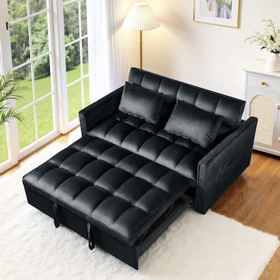 3-in-1 Convertible Sleeper Loveseat Pull Out Twin Size Suede Sofa Bed with 2 Pillows & Pocket