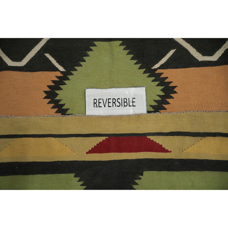 Hand Woven Oriental 100% Wool Carpet Southwestern Modern Multi-Colored Kilim Area Rug - 14' 2'' X 9' 8''