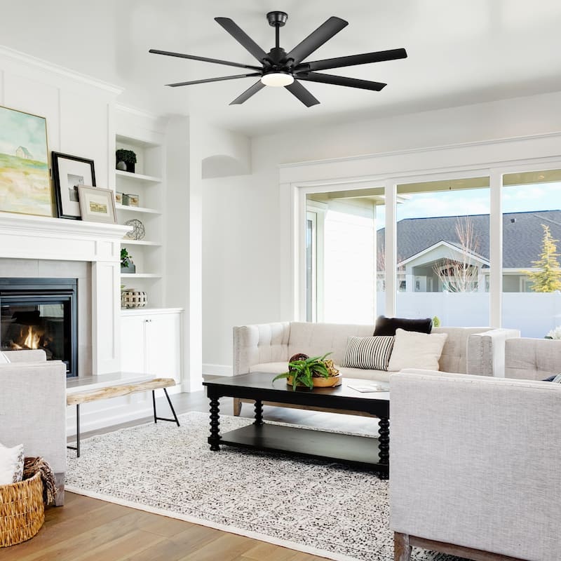 52-inch Matte Black Ceiling Fan with Light - 8 ABS Blades, 18W LED 3-Color Dimmable Light, for Living Room & Bedroom
