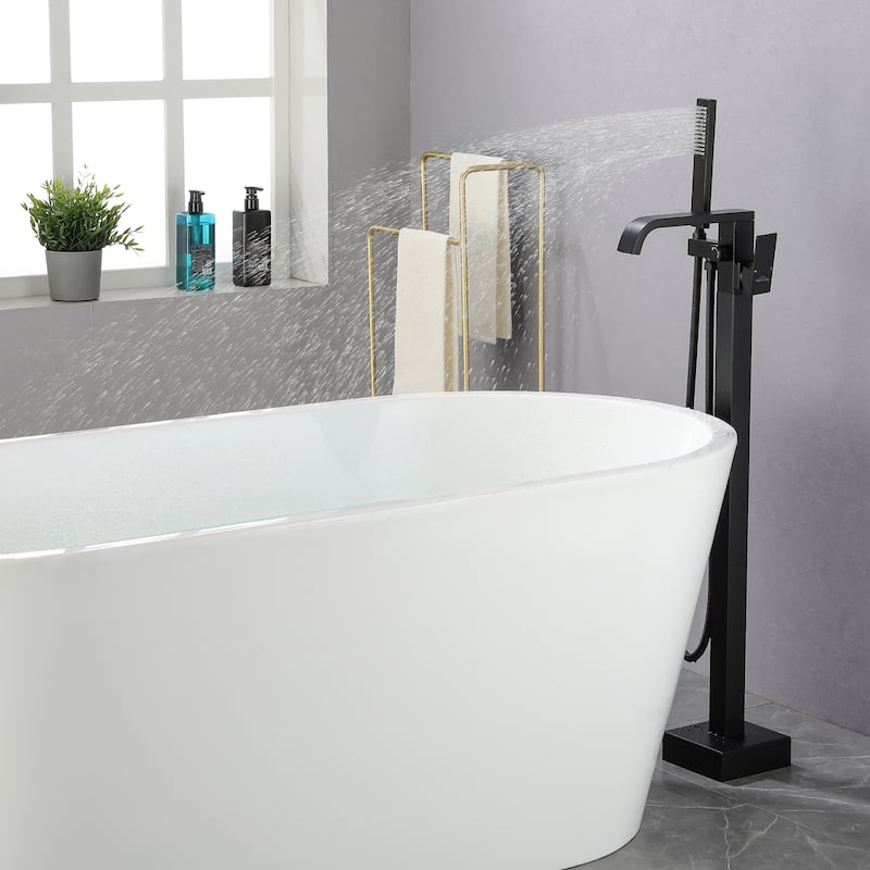 Freestanding Floor Mount Single Handle Bath Tub Filler Faucet with Handheld Shower