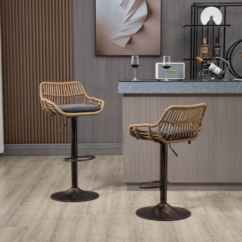 Modern Swivel Bar Stools Set of 2 Adjustable Counter Height Chairs with Footrest for Kitchen, Dining Room