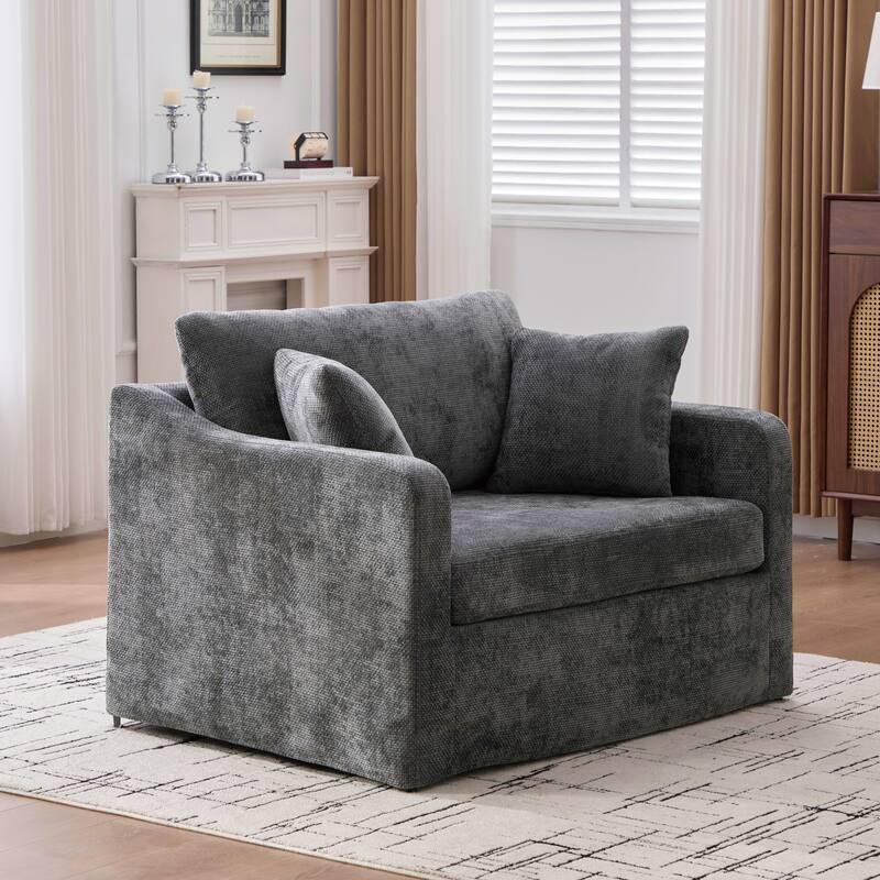 45.3"W Modern Chenille Leisure Chair, Reading ArmChair with 3 Pillows