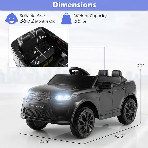 dimension image slide 1 of 2, Gymax 12V Kids Ride On Car Licensed Land Rover Electric Vehicle w/