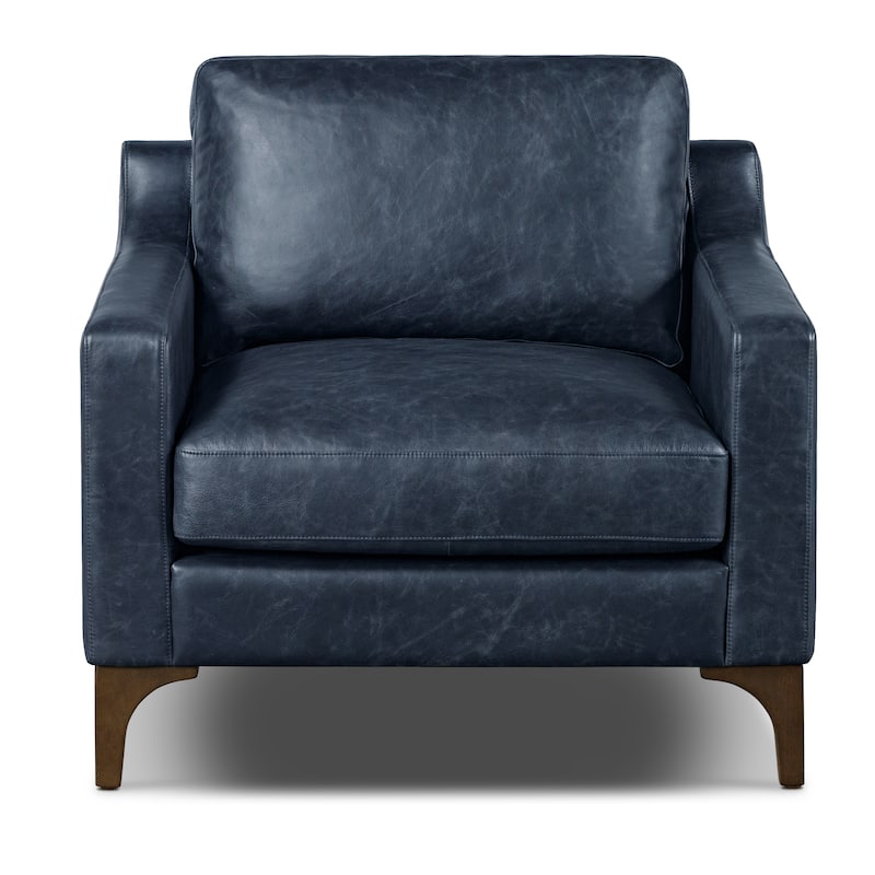 Poly & Bark Sorrento 35" Lounge Chair - Full Grain Genuine Italian Leather - Nightfall Blue