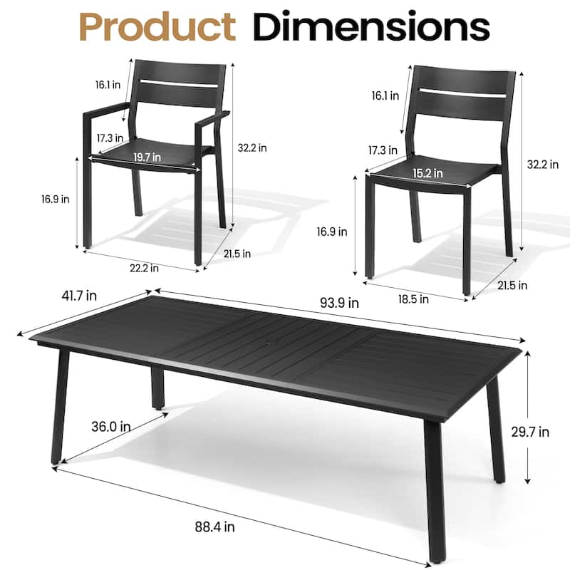7/9-PC Outdoor Aluminum Dining Table Set with Stackable Chairs Umbrella Hole