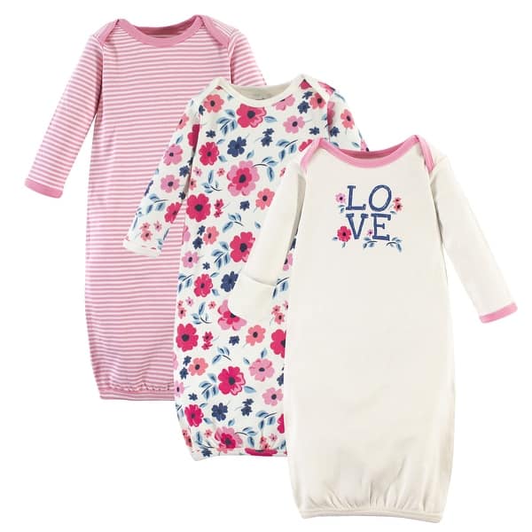 slide 1 of 1, Touched by Nature Baby Girl Organic Cotton Gowns, Garden Floral Preemie-Newborn - Garden Floral