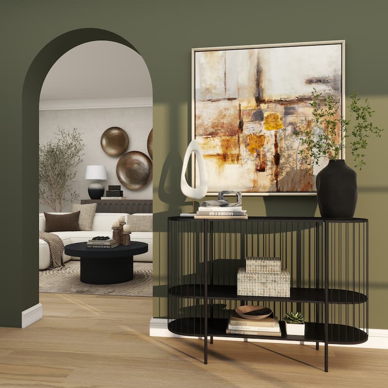 Brown Canvas Abstract Living Room Framed Wall Art with Silver Frame