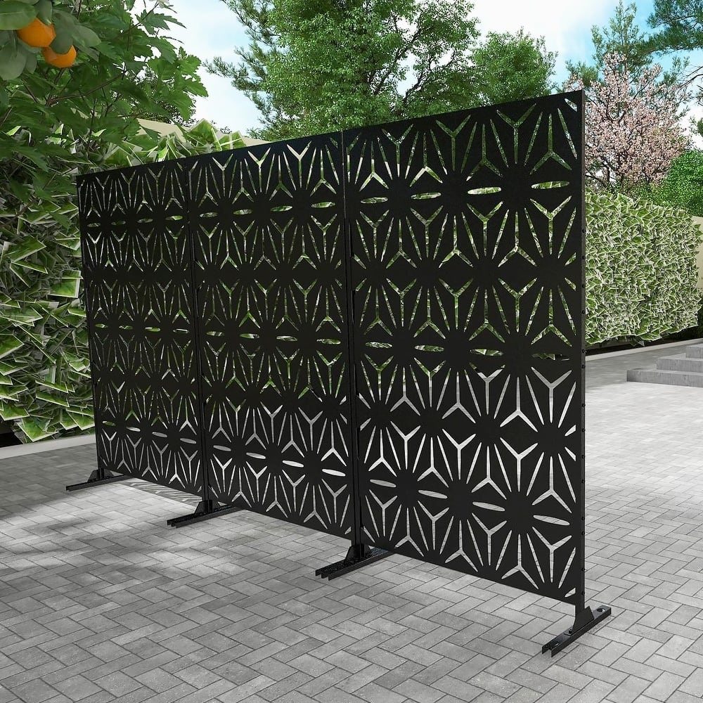 Free Standing Star Black Decorative Outdoor Privacy Screen, 47" L x 76" H