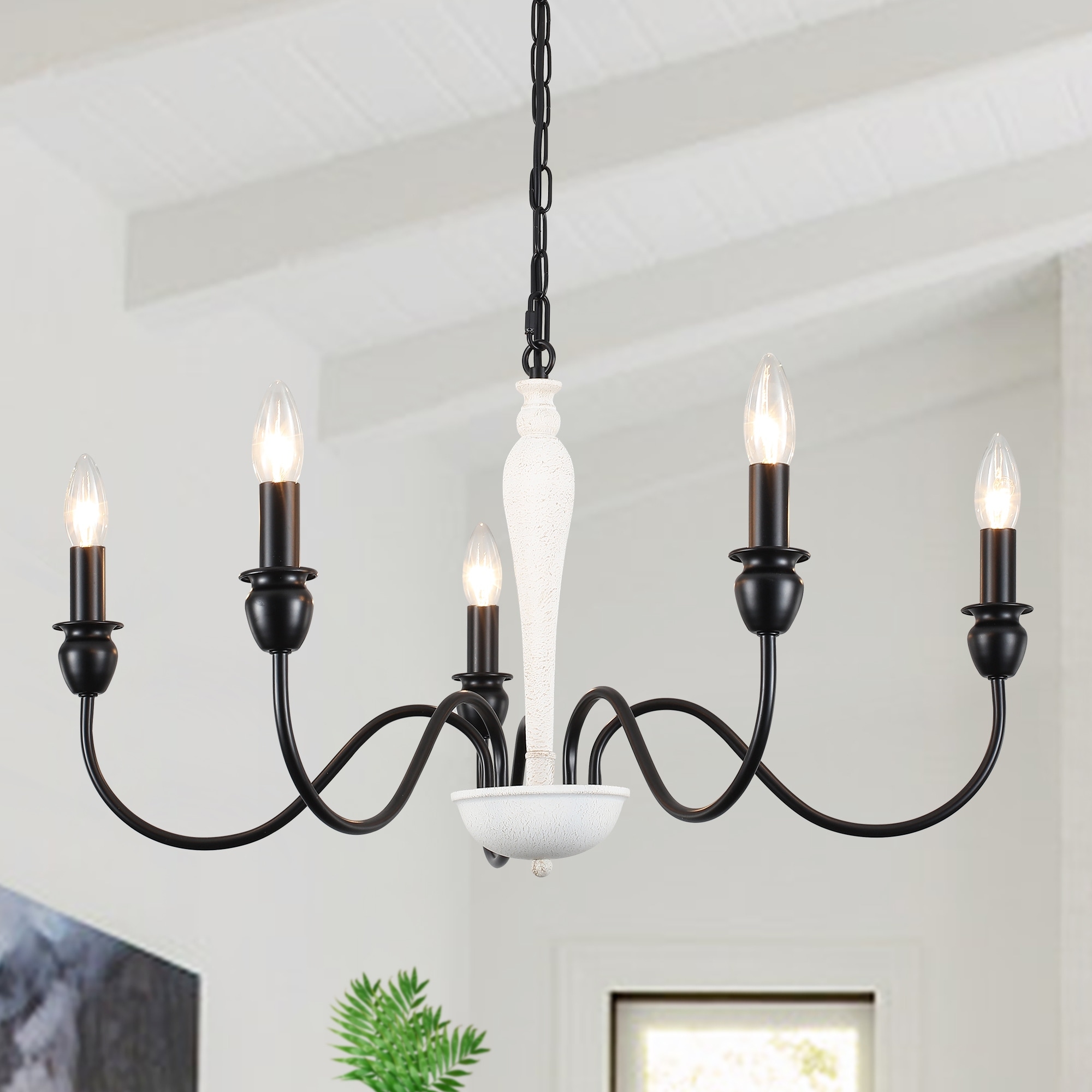 5-Light Farmhouse Candle Style Chandeliers with Adjustable Chain for Living Room Dining Room