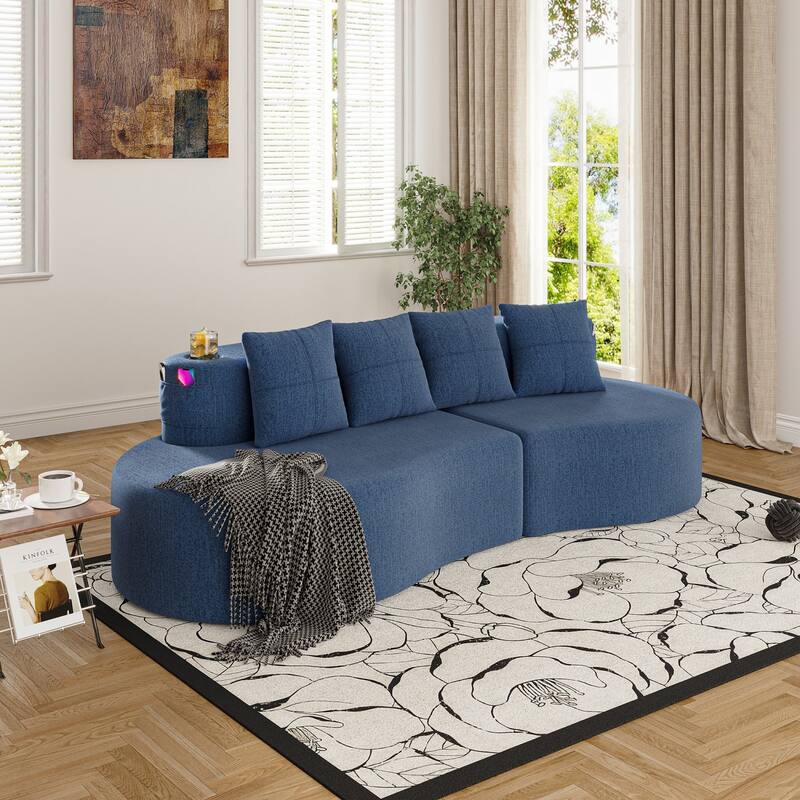 94.49" Chenille Curved Sectional Sofa with Pillows, No Assembly Required - Navy