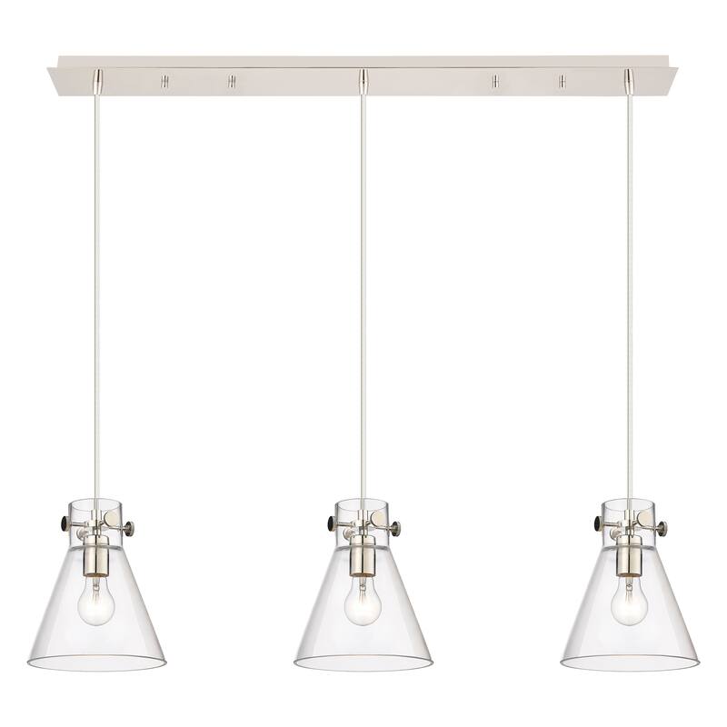 Innovations Lighting Newton Cone - 3 Light 8" Cord Hung Linear Pendant. - Clear/Polished Nickel