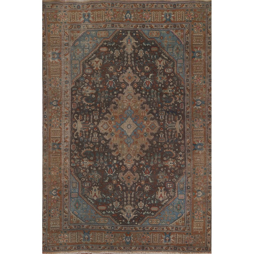Gray Over-Dyed Tabriz Persian Vintage Rug Hand-Knotted Wool Carpet - 6'7"x 9'6"