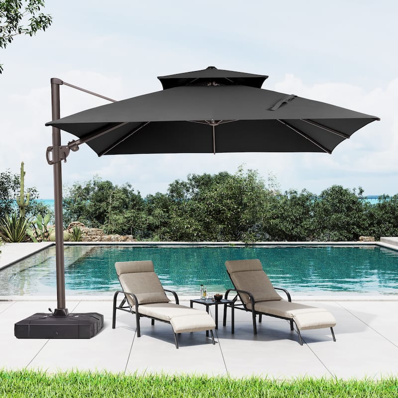 13 x 10 FT Outdoor Patio Cantilever LED Lighted Double Vented Umbrella with Base